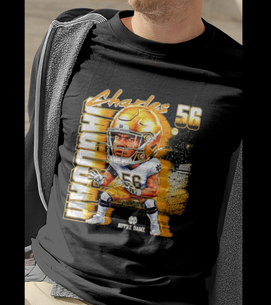 Charles Jagusah 56 Notre Dame Player NCAA Football Caricature T-Shirt