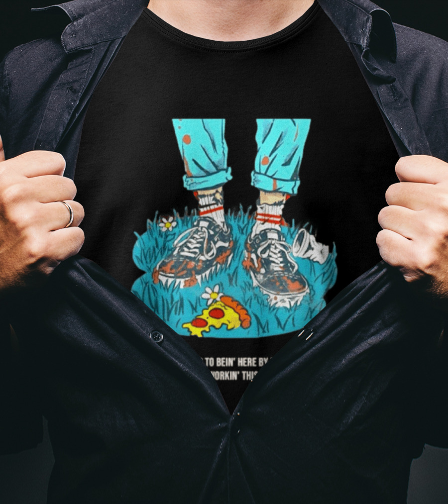 I'm Used To Bein' Here By Myself Pizza And Sneakers In The Grass T-Shirt