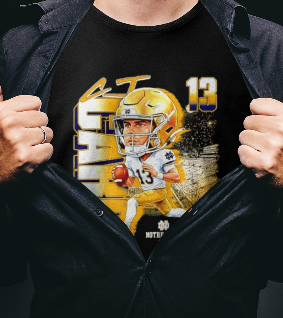 CJ Carr 13 Notre Dame Fighting Irish Football Player Caricature T-Shirt