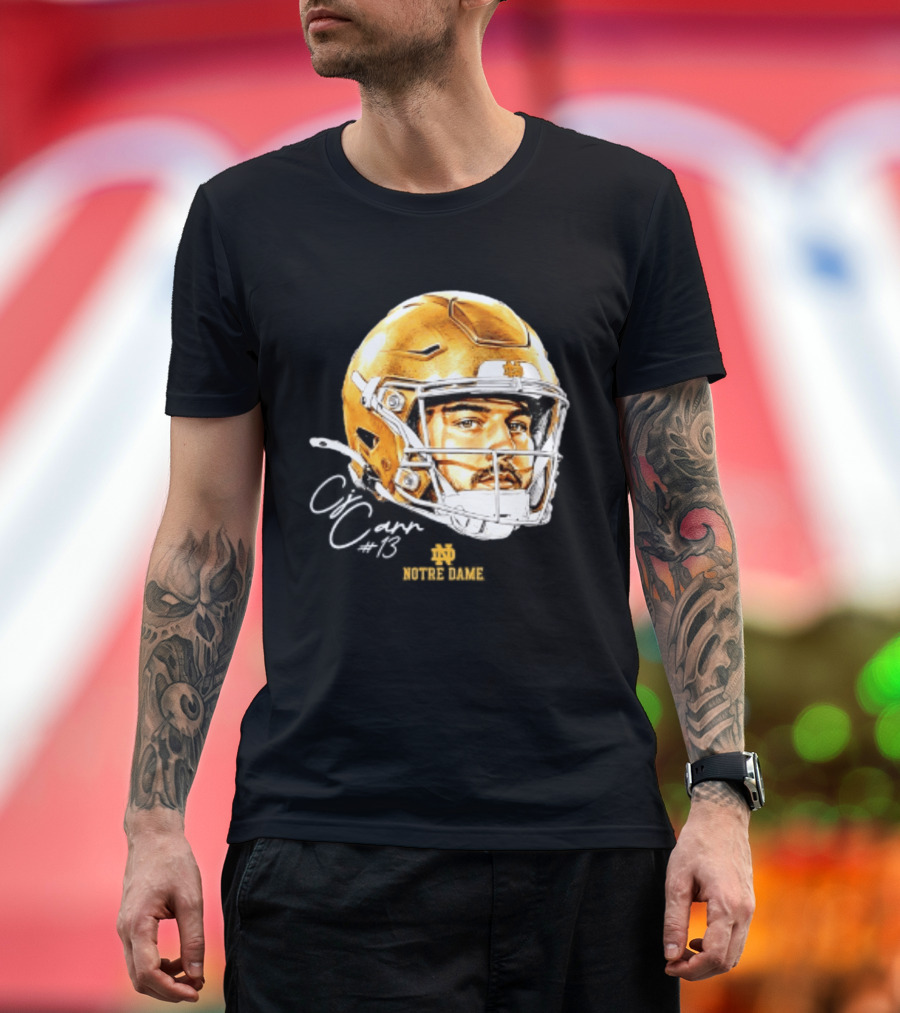 Notre Dame Football CJ Carr 13 NCAA Swag Helmet T-Shirt