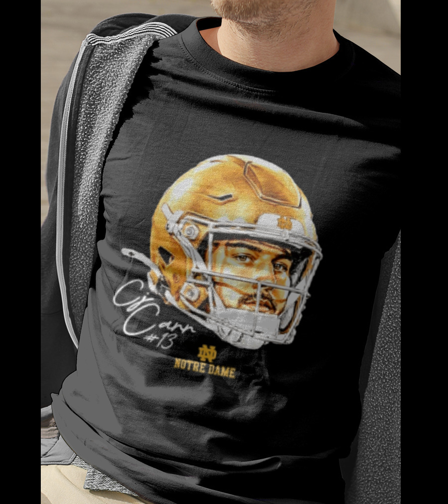 Notre Dame Football CJ Carr 13 NCAA Swag Helmet T-Shirt