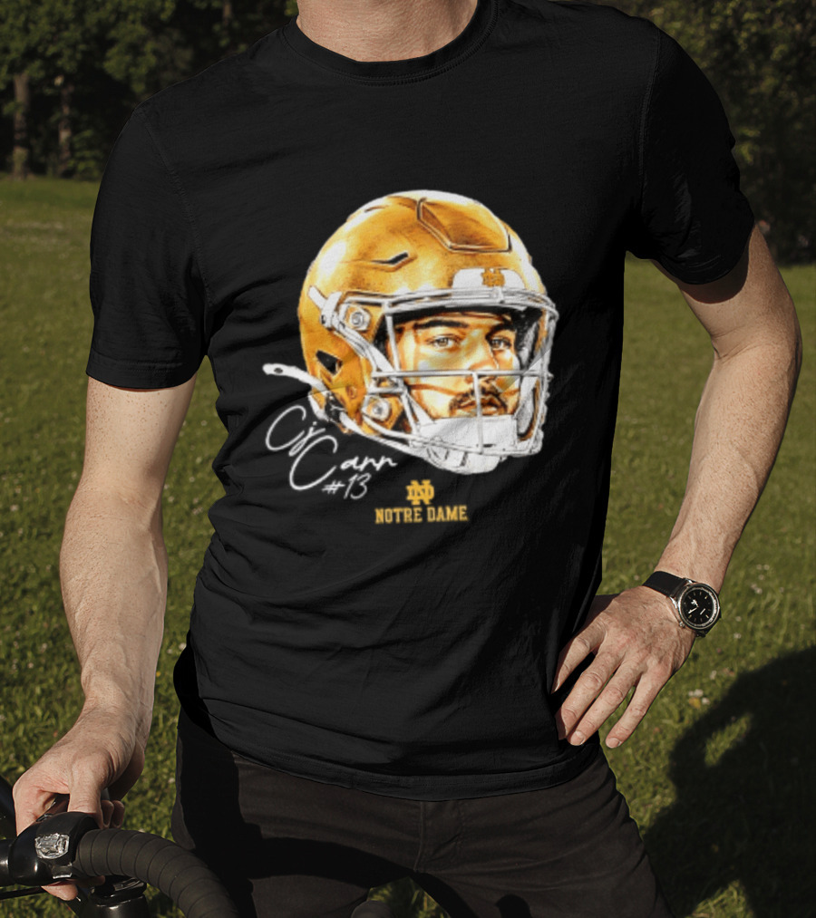 Notre Dame Football CJ Carr 13 NCAA Swag Helmet T-Shirt