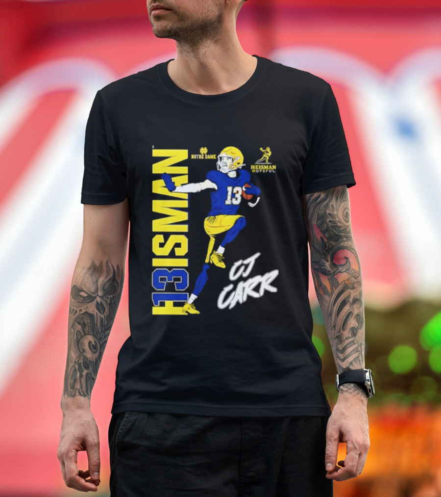 Notre Dame Football CJ Carr Heisman 13 NCAA T-Shirt