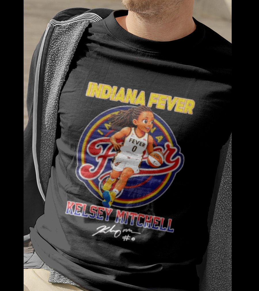 Indiana Fever Kelsey Mitchell Cartoon Basketball Player Signature T-Shirt