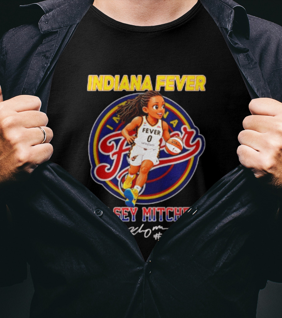 Indiana Fever Kelsey Mitchell Cartoon Basketball Player Signature T-Shirt