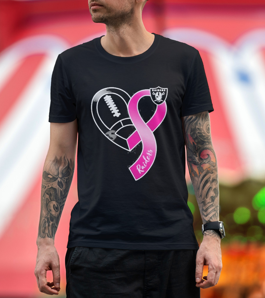 Las Vegas Raiders Breast Cancer Awareness Heart And Ribbon 2026 T-Shirt
