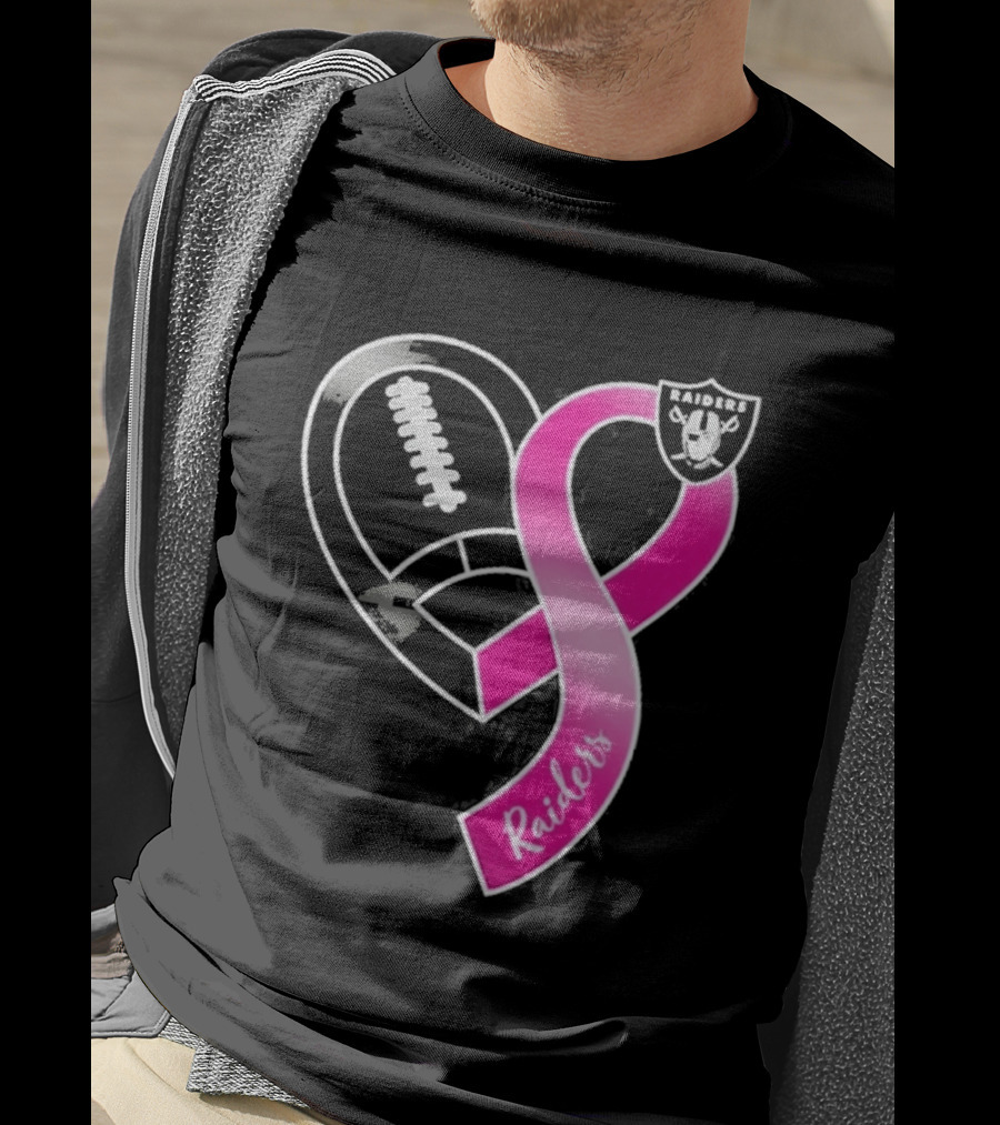 Las Vegas Raiders Breast Cancer Awareness Heart And Ribbon 2026 T-Shirt