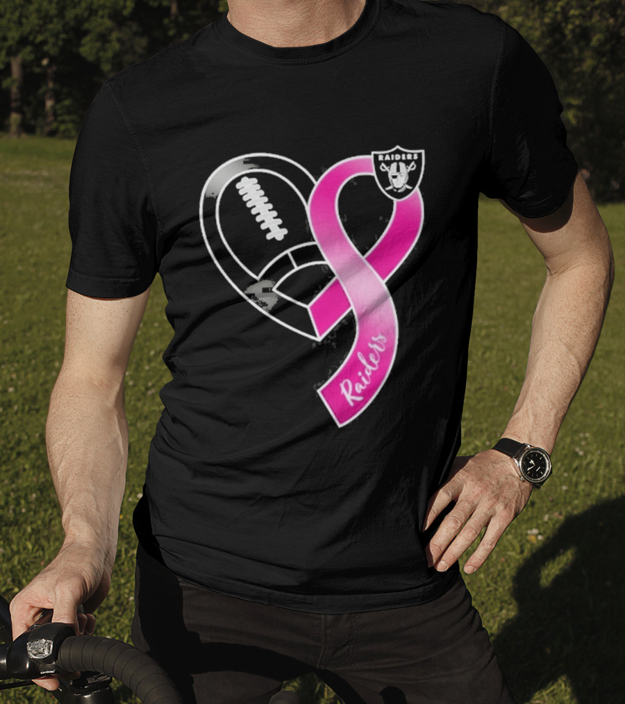 Las Vegas Raiders Breast Cancer Awareness Heart And Ribbon 2026 T-Shirt