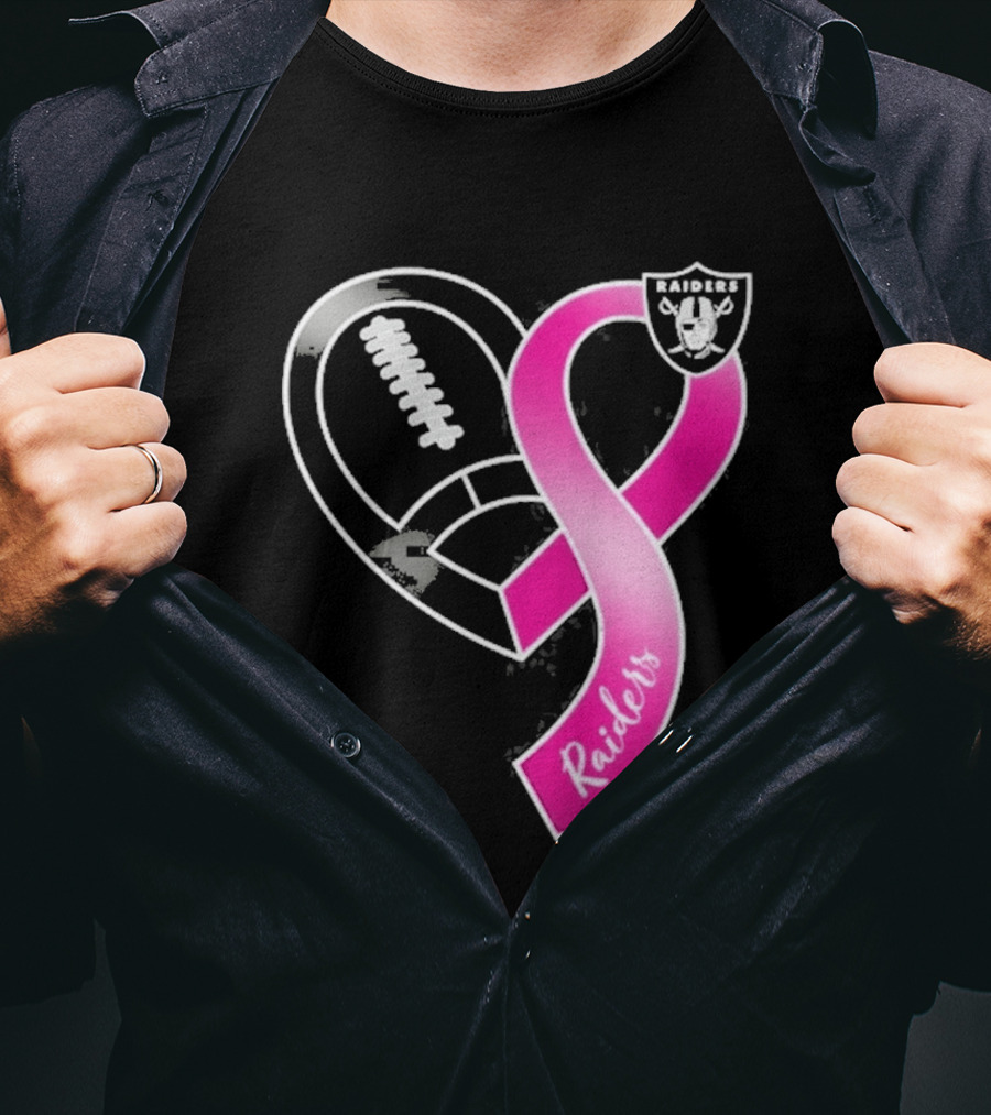 Las Vegas Raiders Breast Cancer Awareness Heart And Ribbon 2026 T-Shirt
