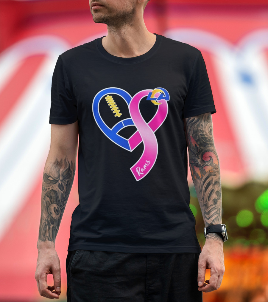 Los Angeles Rams Breast Cancer Awareness LA Ribbon Heart 2026 T-Shirt