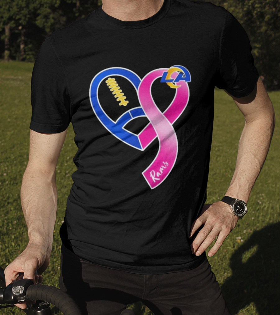 Los Angeles Rams Breast Cancer Awareness LA Ribbon Heart 2026 T-Shirt