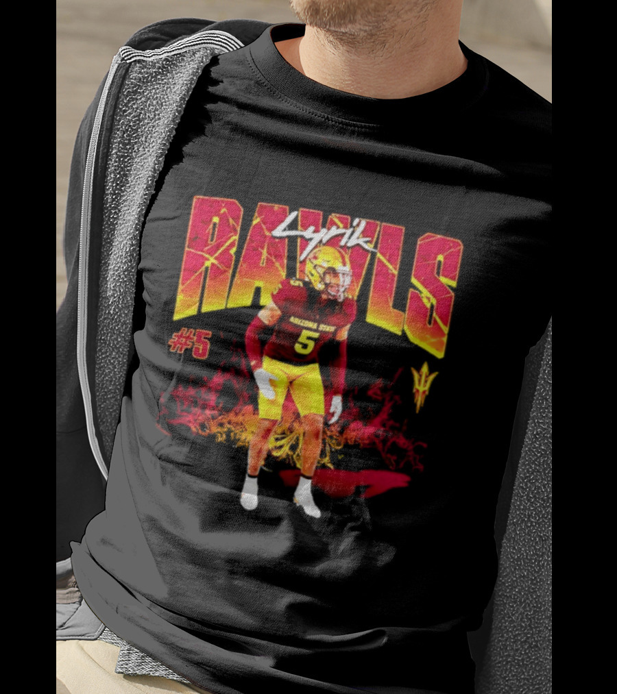 Lyrik Rawls #5 Arizona State Football Player Graphic With Sun Devils T-Shirt