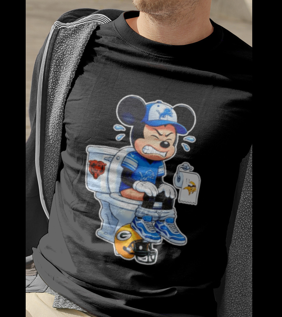 Detroit Lions Mickey Toilet Beating Bears Vikings Packers Football T-Shirt