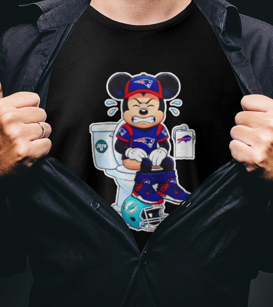 Mickey Patriots Jets Bills Dolphins Toilet Humor Football T-Shirt
