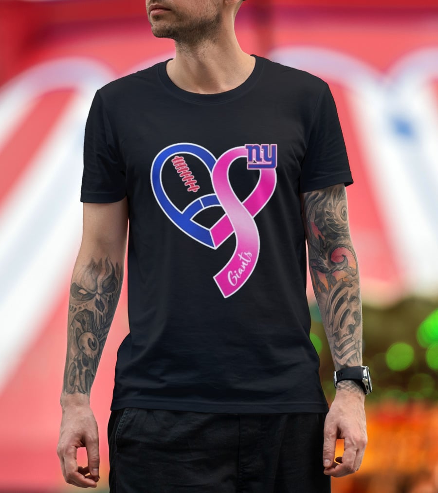 New York Giants Pink Heart Ribbon Breast Cancer Awareness 2026 T-Shirt