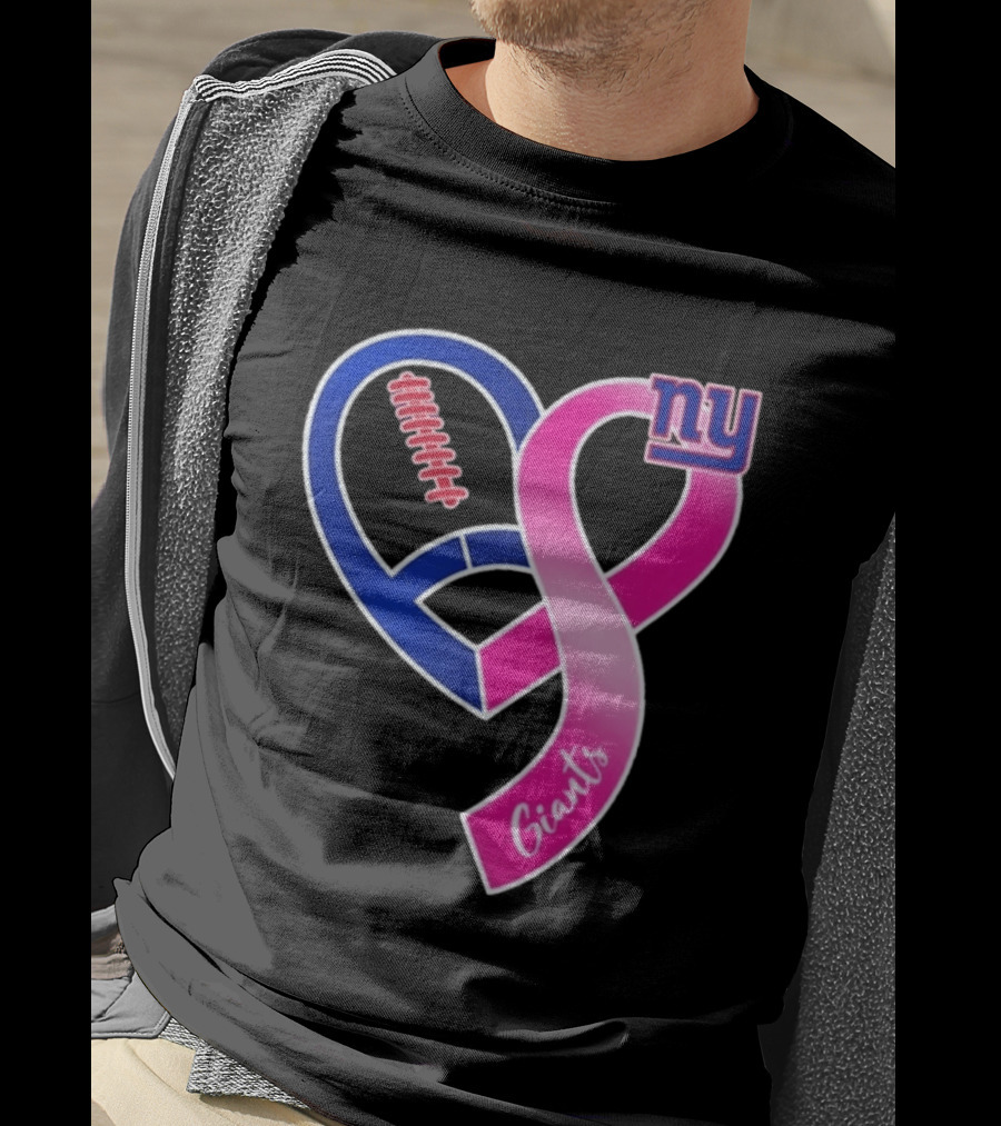 New York Giants Pink Heart Ribbon Breast Cancer Awareness 2026 T-Shirt