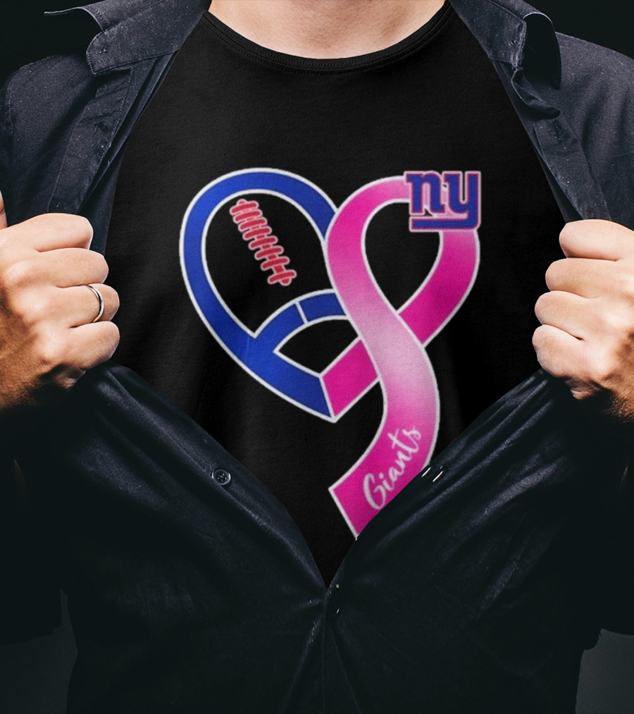 New York Giants Pink Heart Ribbon Breast Cancer Awareness 2026 T-Shirt