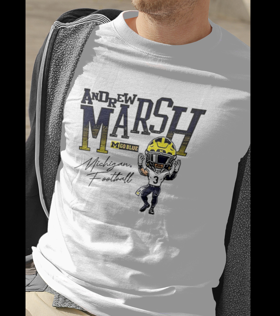 Andrew Marsh Go Blue Michigan Football Player Caricature T-Shirt