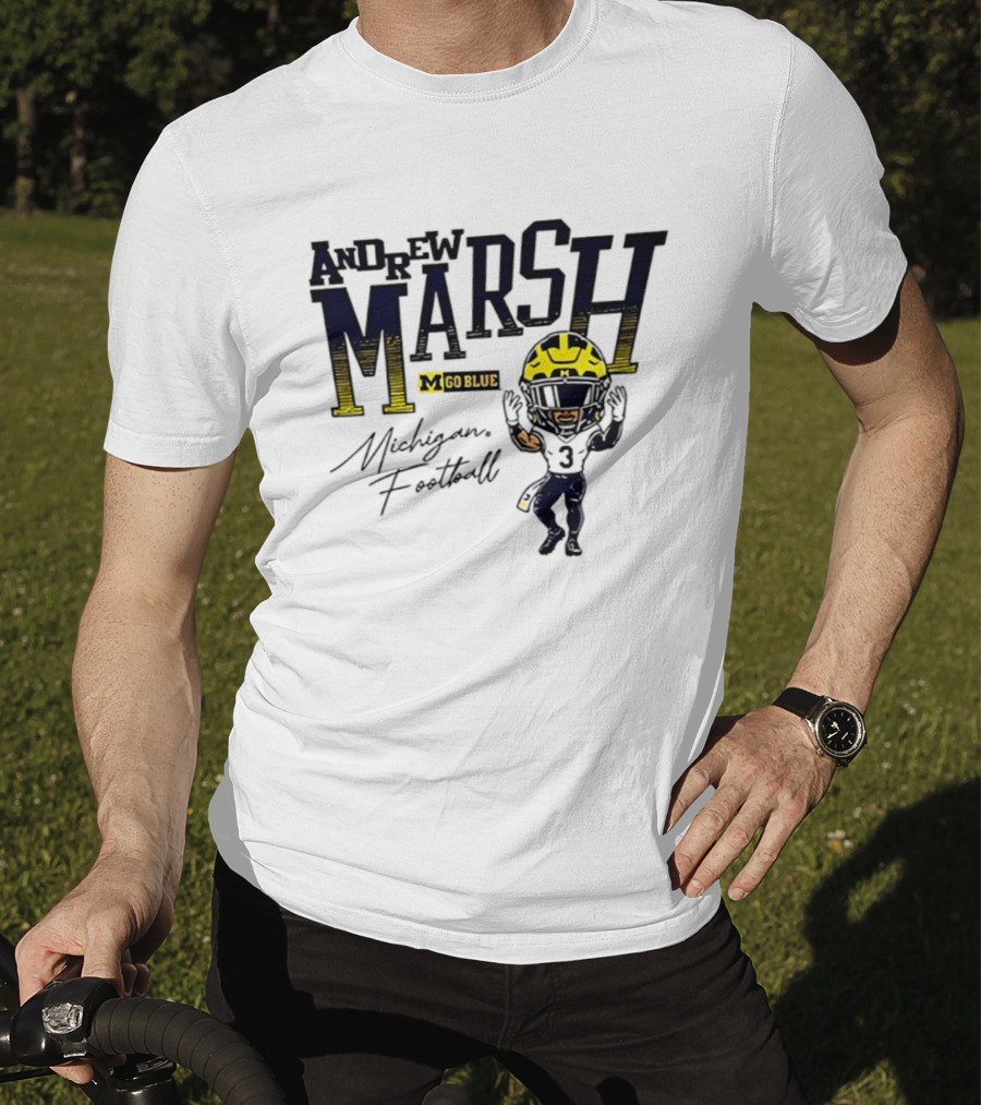 Andrew Marsh Go Blue Michigan Football Player Caricature T-Shirt