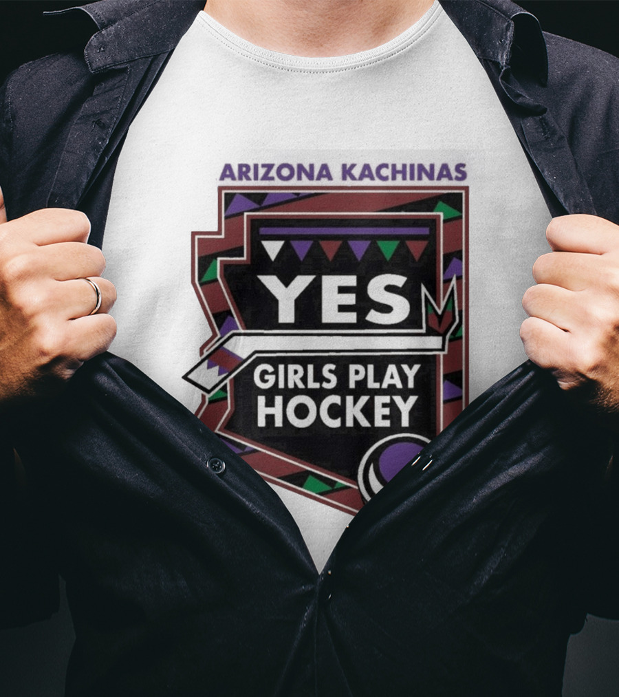 Arizona Kachinas Yes Girls Play Hockey Hockey Stick Circle Triangles T-Shirt