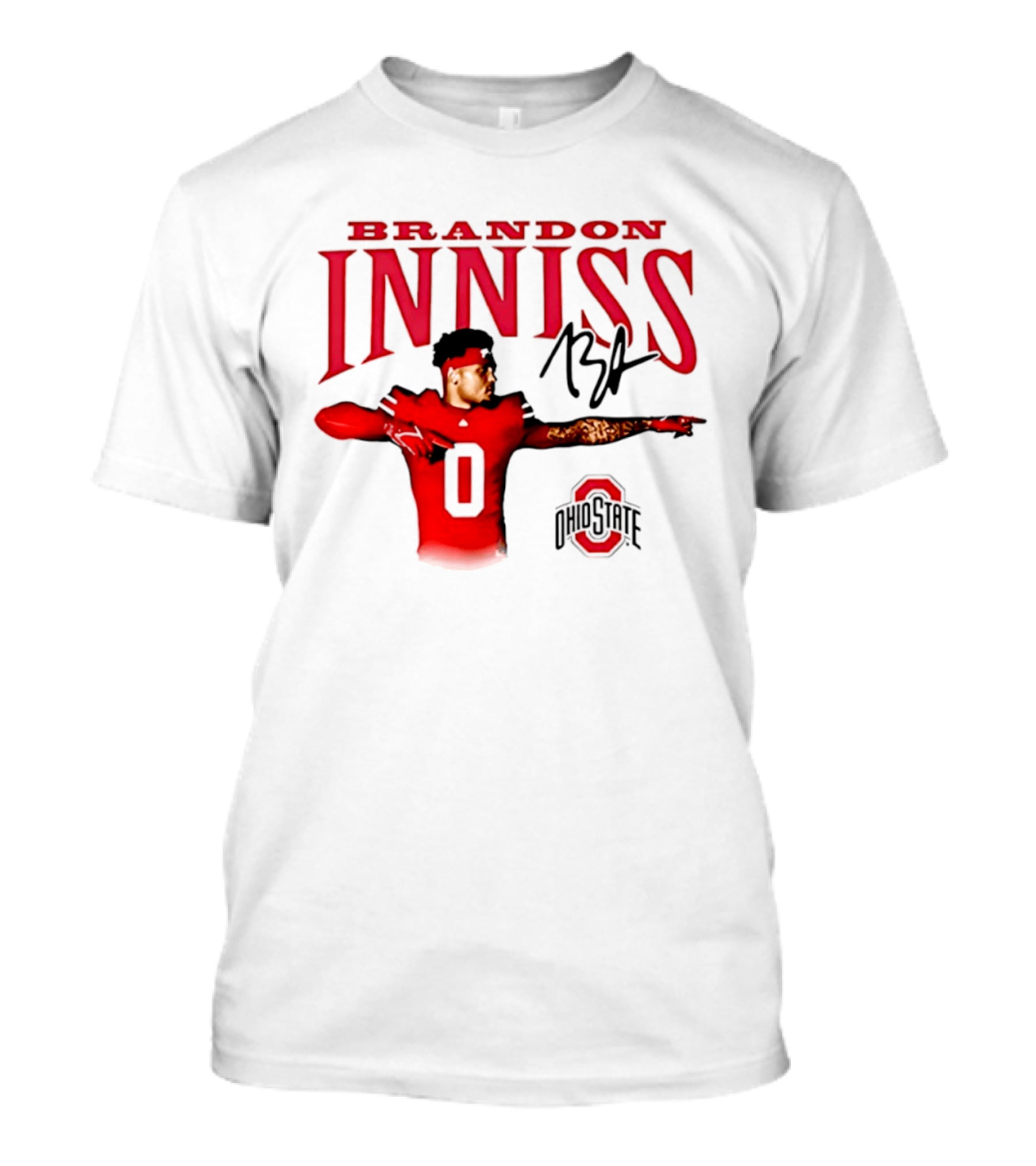 Brandon Inniss Ohio State Buckeyes Football Player Number 0 Action Pose Signature T-Shirt