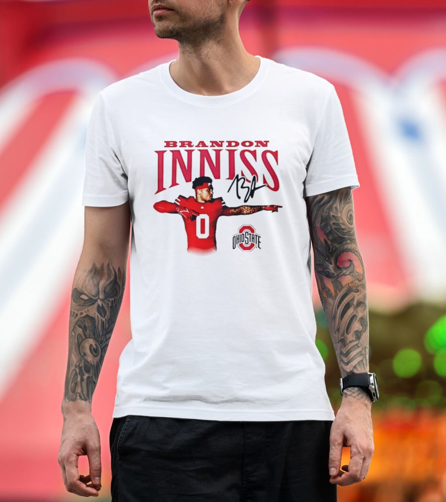 Brandon Inniss Ohio State Buckeyes Football Player Number 0 Action Pose Signature T-Shirt