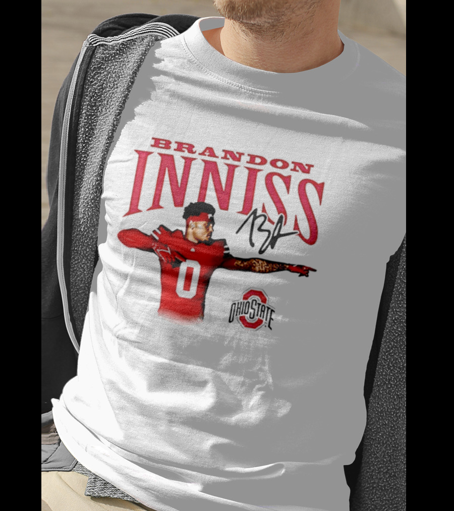 Brandon Inniss Ohio State Buckeyes Football Player Number 0 Action Pose Signature T-Shirt