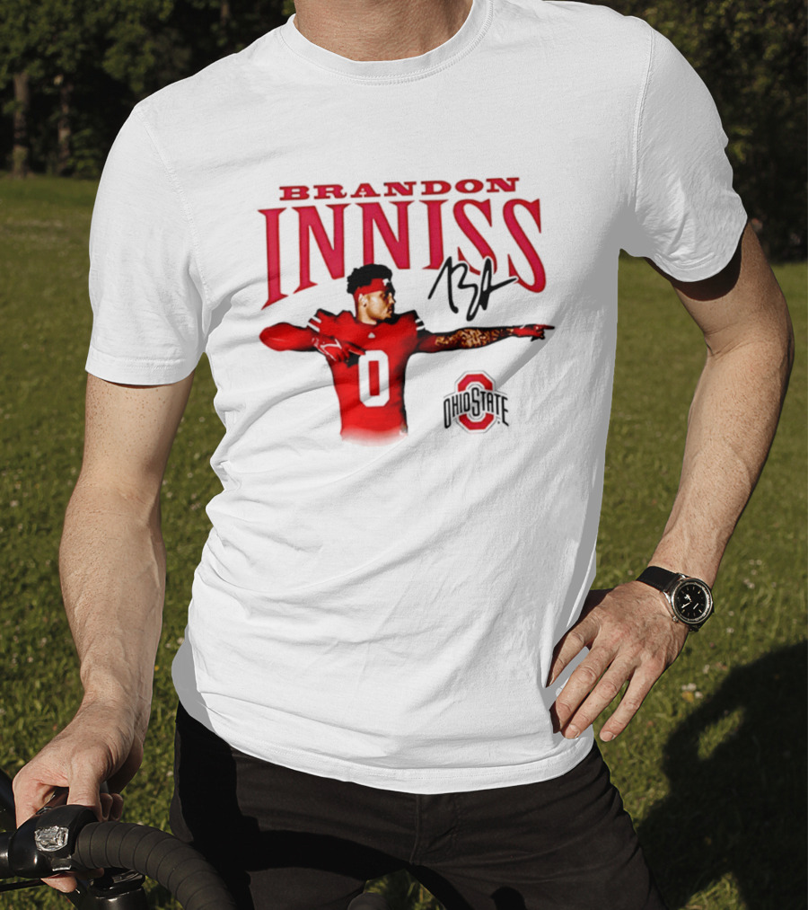 Brandon Inniss Ohio State Buckeyes Football Player Number 0 Action Pose Signature T-Shirt