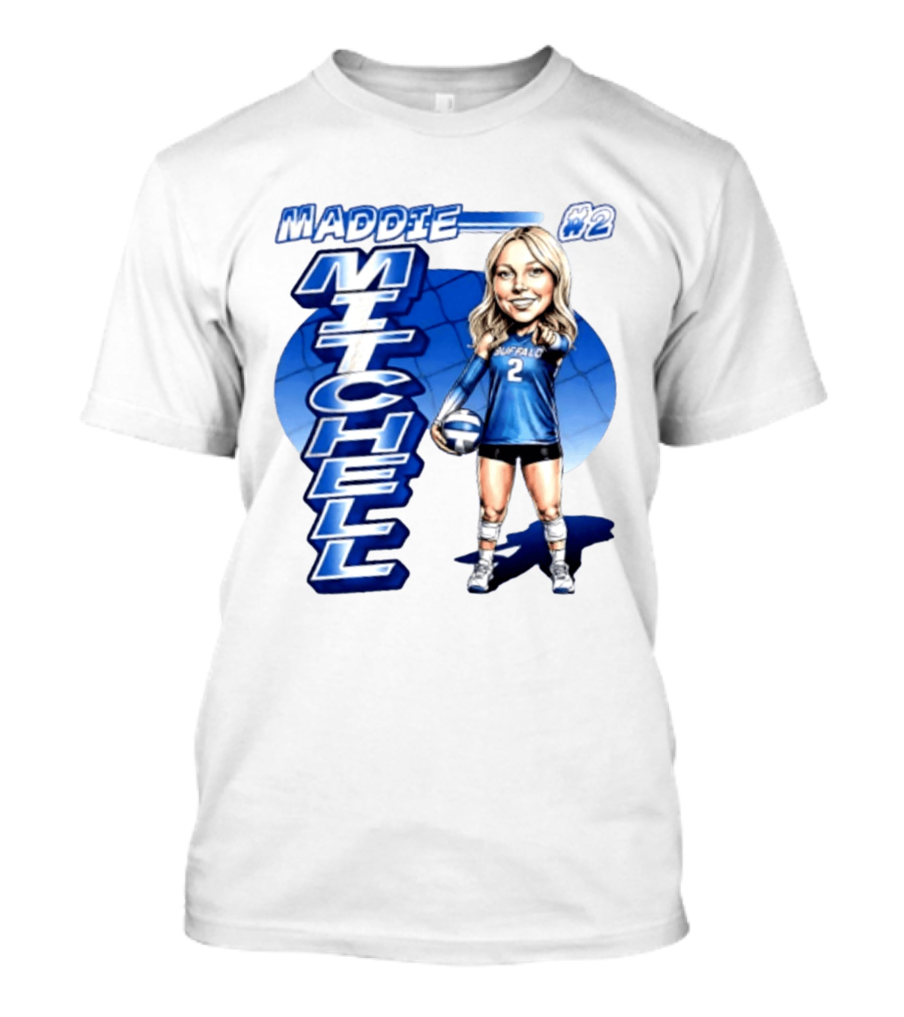Maddie Mitchell #2 Buffalo Volleyball Caricature T-Shirt
