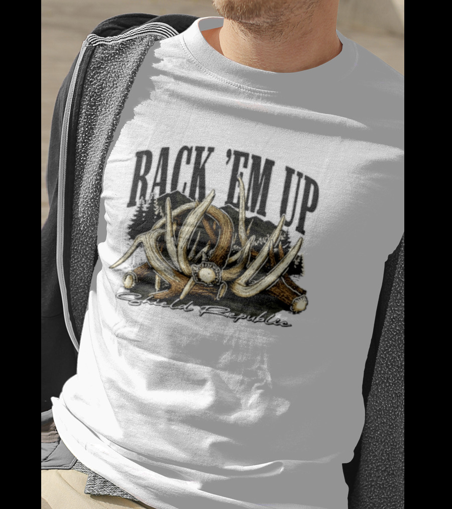 Rack 'Em Up Deer Antlers Hunting Shield Republic T-Shirt