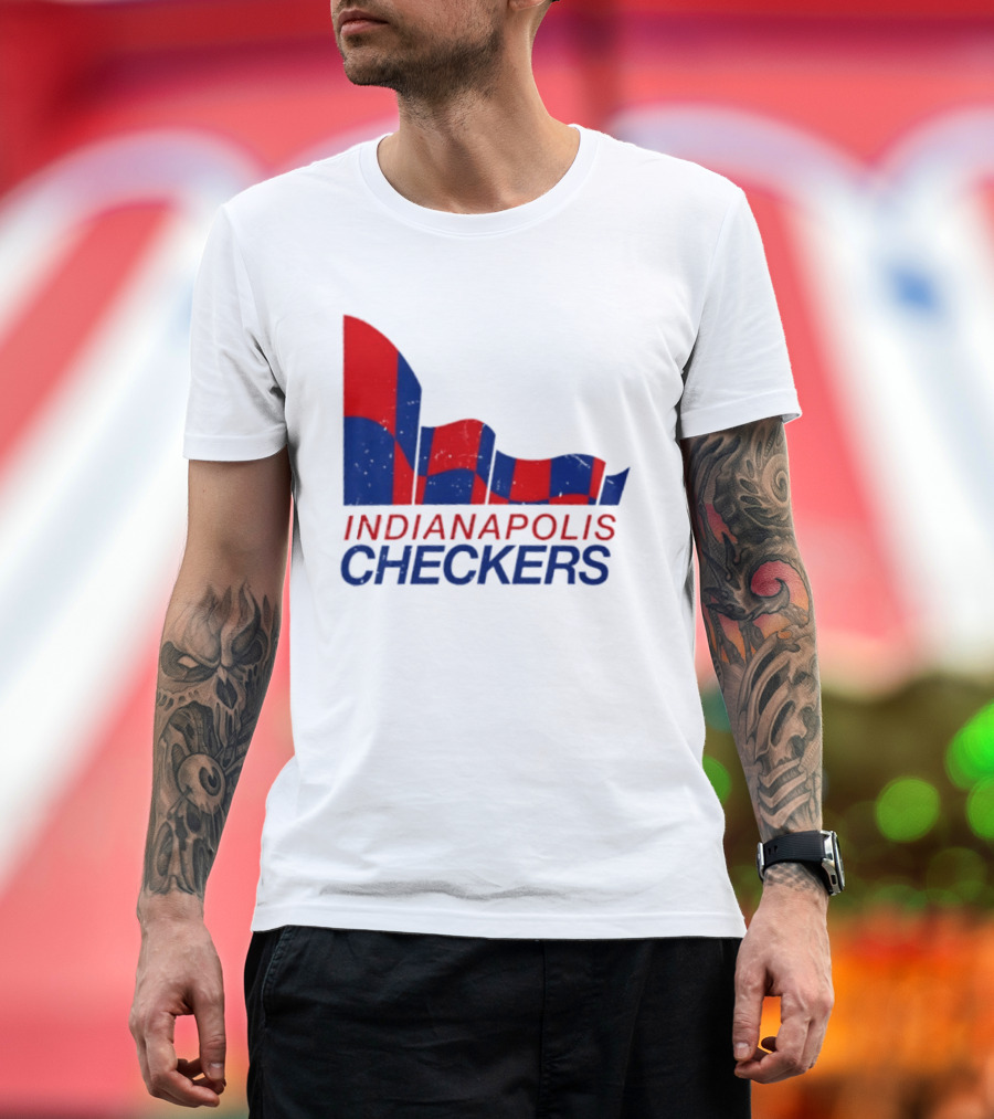 Indianapolis Checkers Vintage Hockey Team Red And Blue Flag T-Shirt