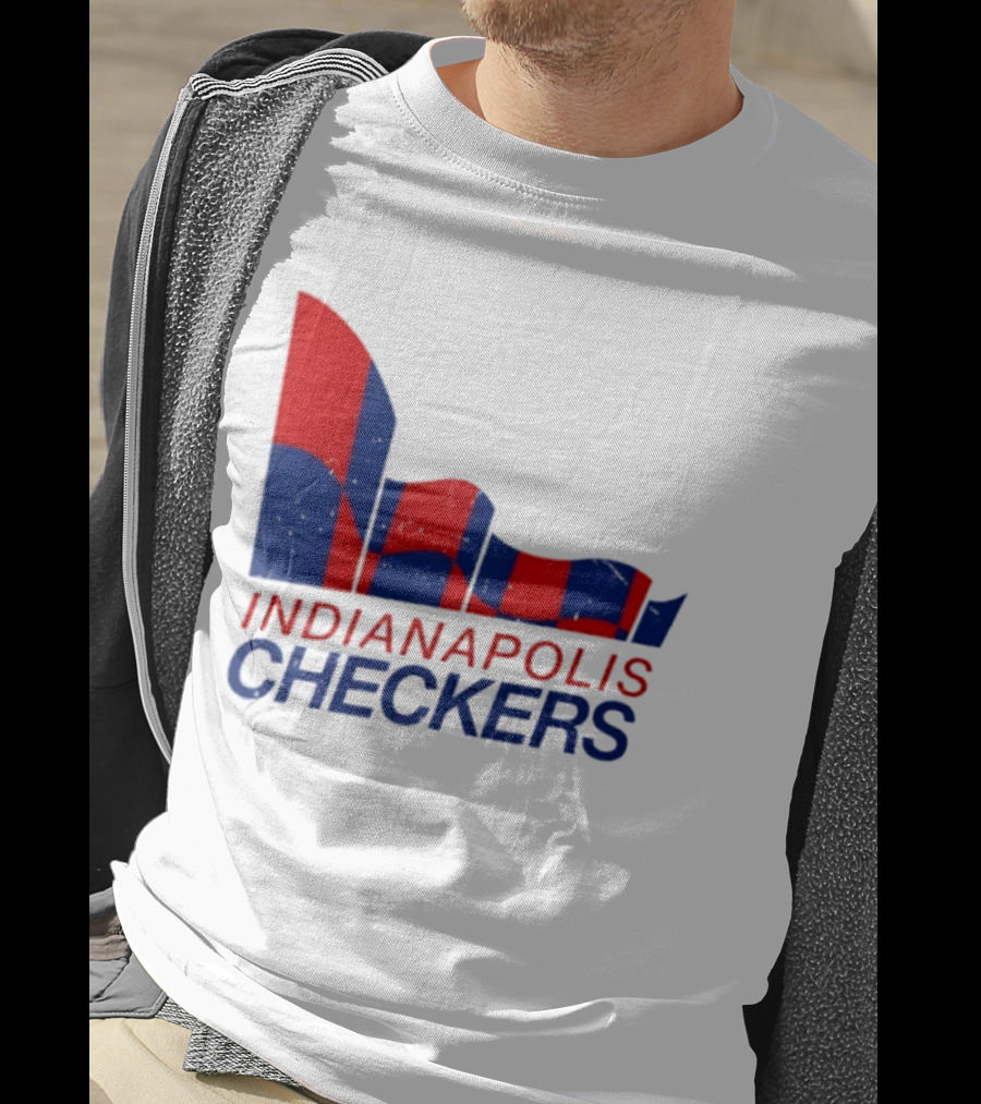 Indianapolis Checkers Vintage Hockey Team Red And Blue Flag T-Shirt