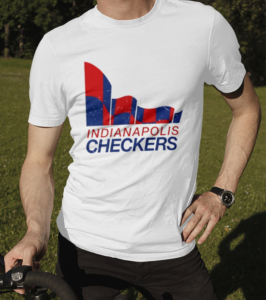 Indianapolis Checkers Vintage Hockey Team Red And Blue Flag T-Shirt