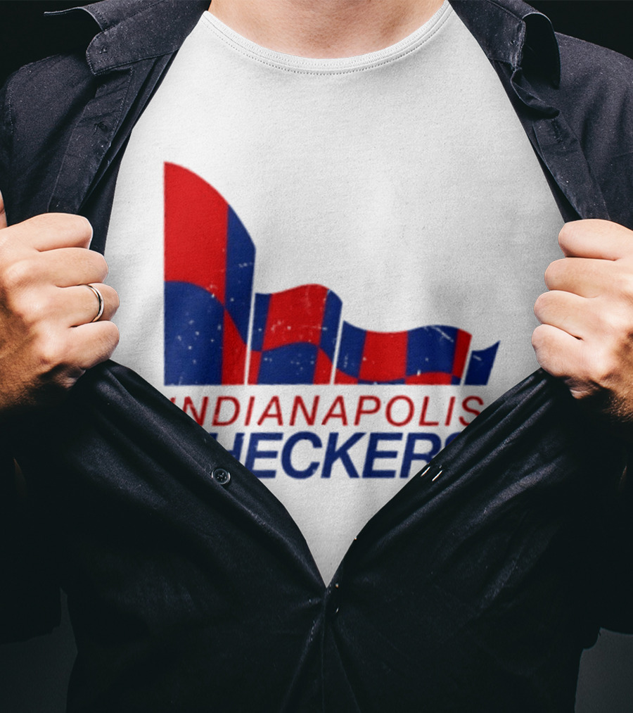 Indianapolis Checkers Vintage Hockey Team Red And Blue Flag T-Shirt