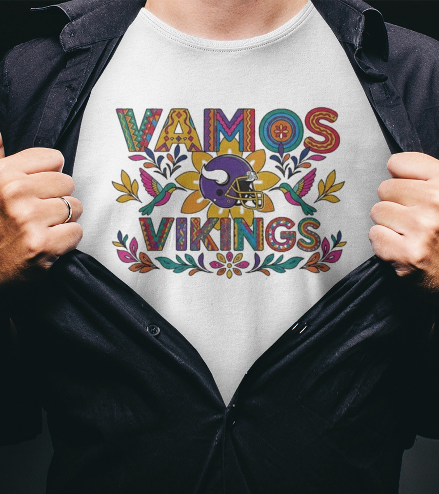 Vamos Vikings Colorful Helmet Floral T-Shirt