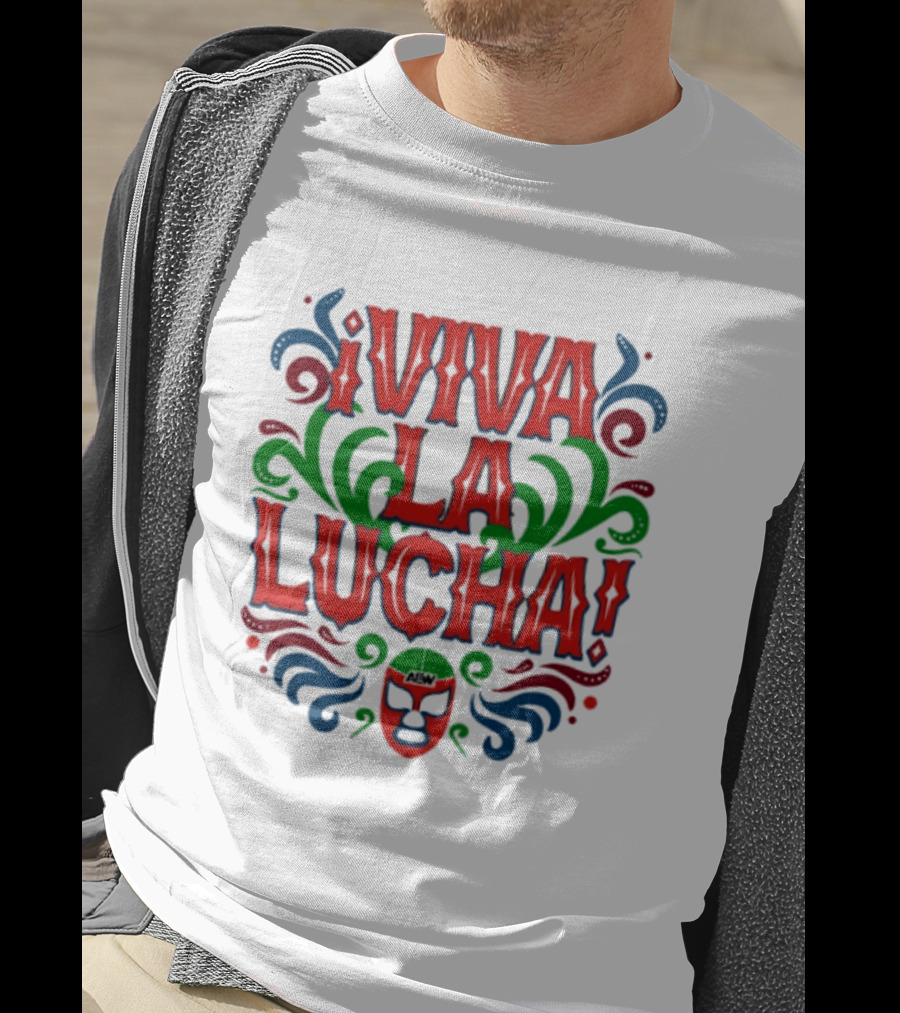 Viva La Lucha Mask Design With Colorful Swirls And Exclamation Marks T-Shirt
