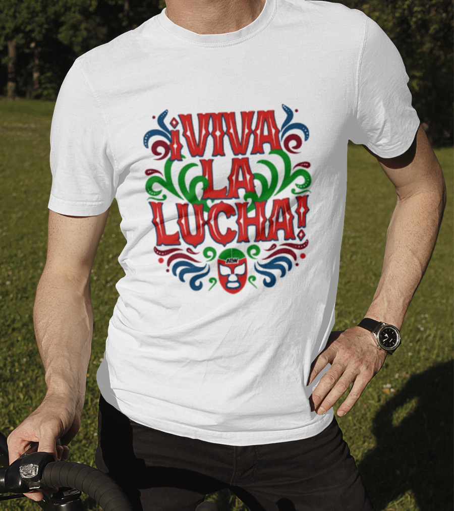 Viva La Lucha Mask Design With Colorful Swirls And Exclamation Marks T-Shirt