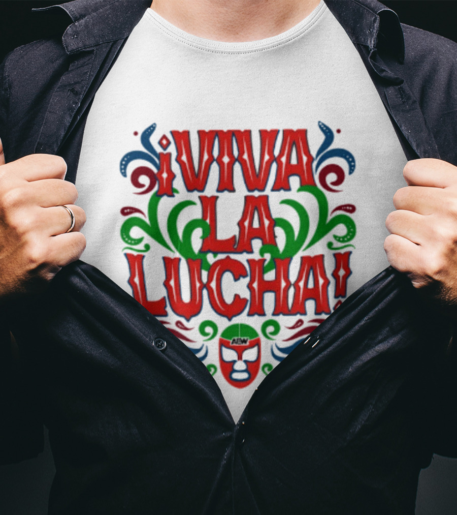 Viva La Lucha Mask Design With Colorful Swirls And Exclamation Marks T-Shirt