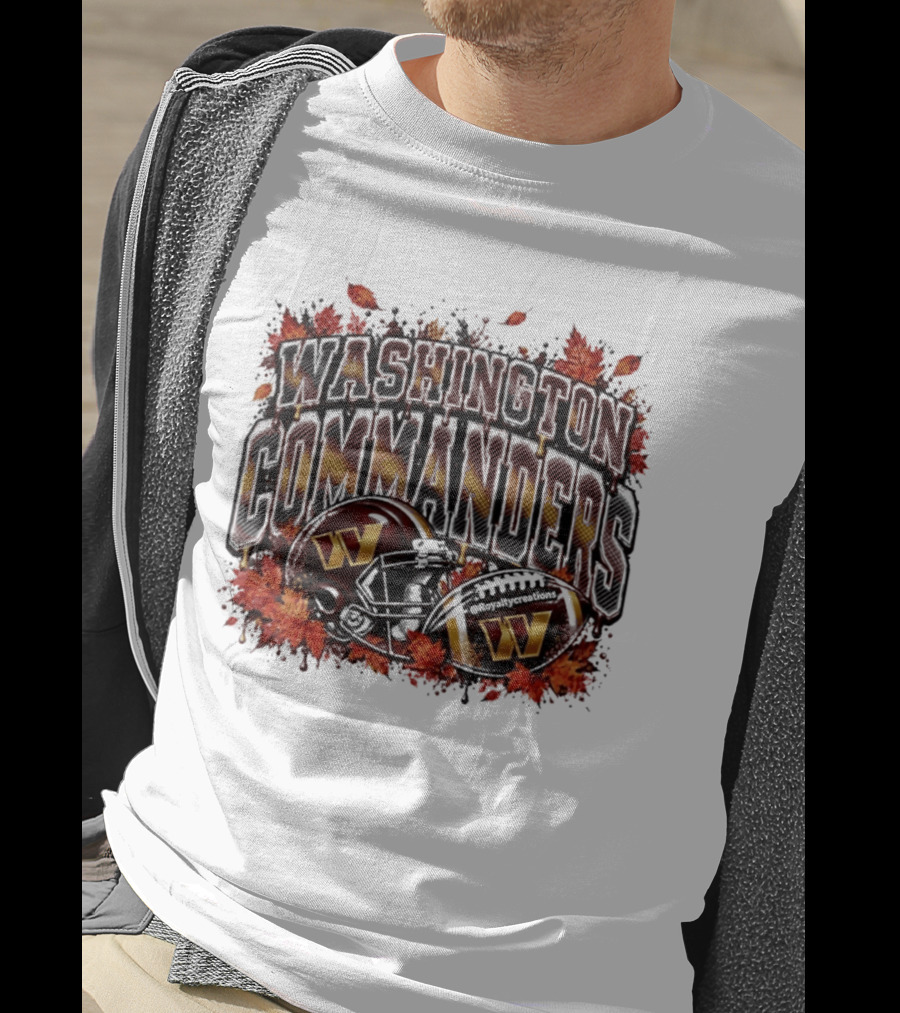 Washington Commanders Football Helmet Autumn Leaves 2026 T-Shirt