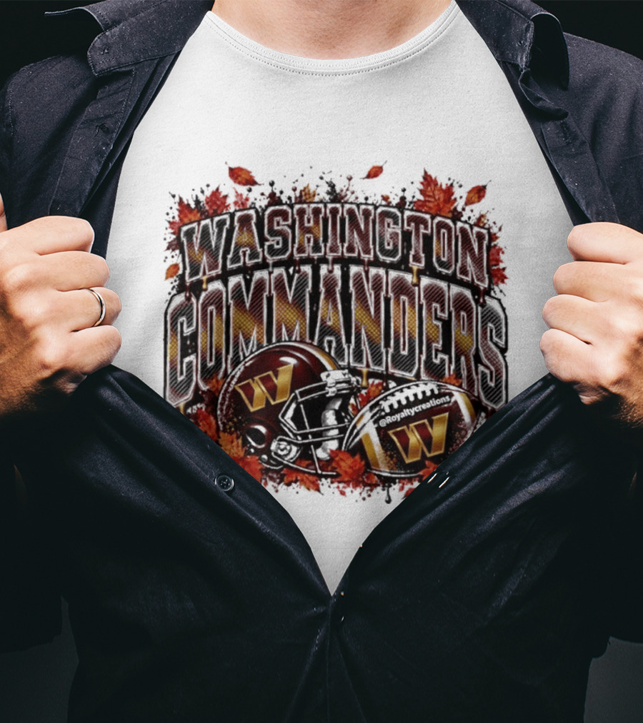 Washington Commanders Football Helmet Autumn Leaves 2026 T-Shirt