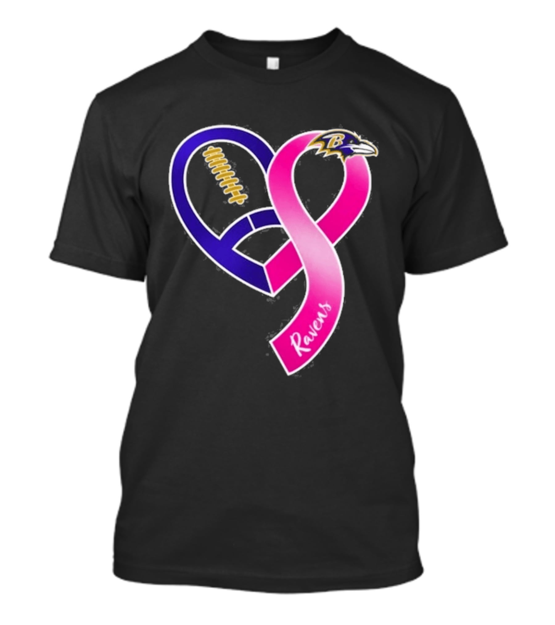 Baltimore Ravens Breast Cancer Awareness Heart Ribbon 2026 T-Shirt
