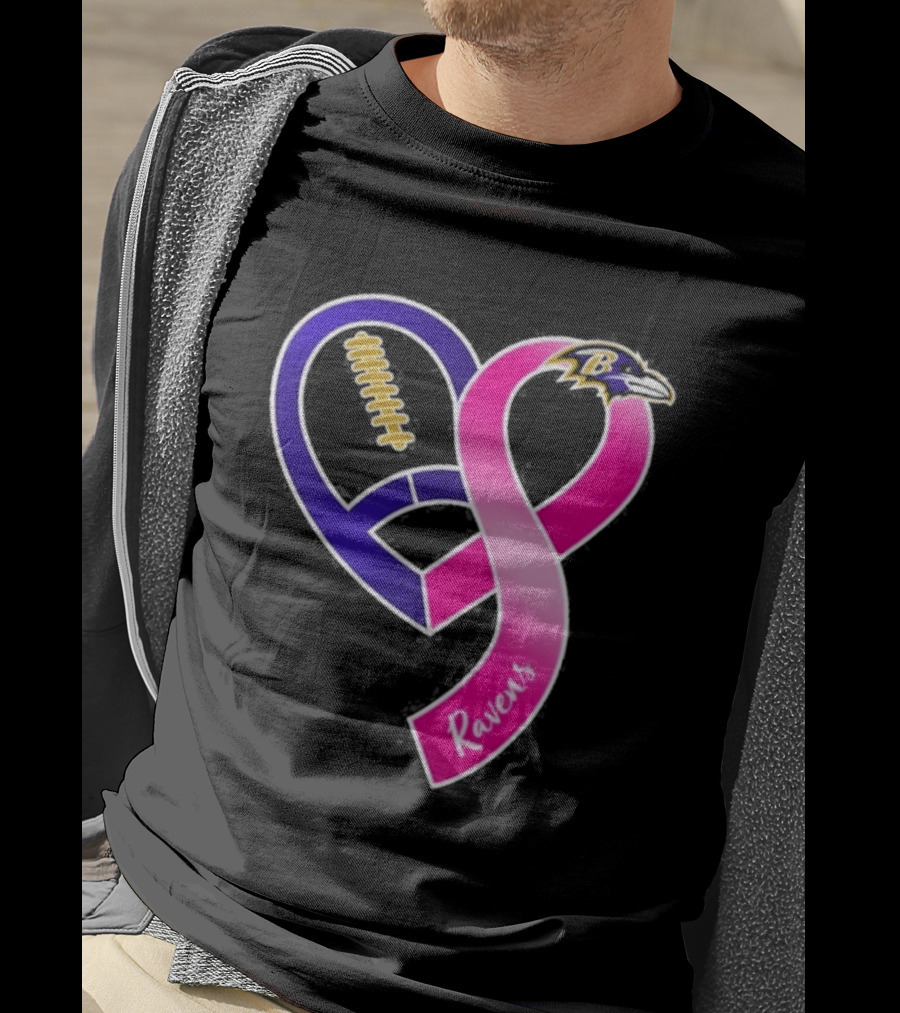 Baltimore Ravens Breast Cancer Awareness Heart Ribbon 2026 T-Shirt