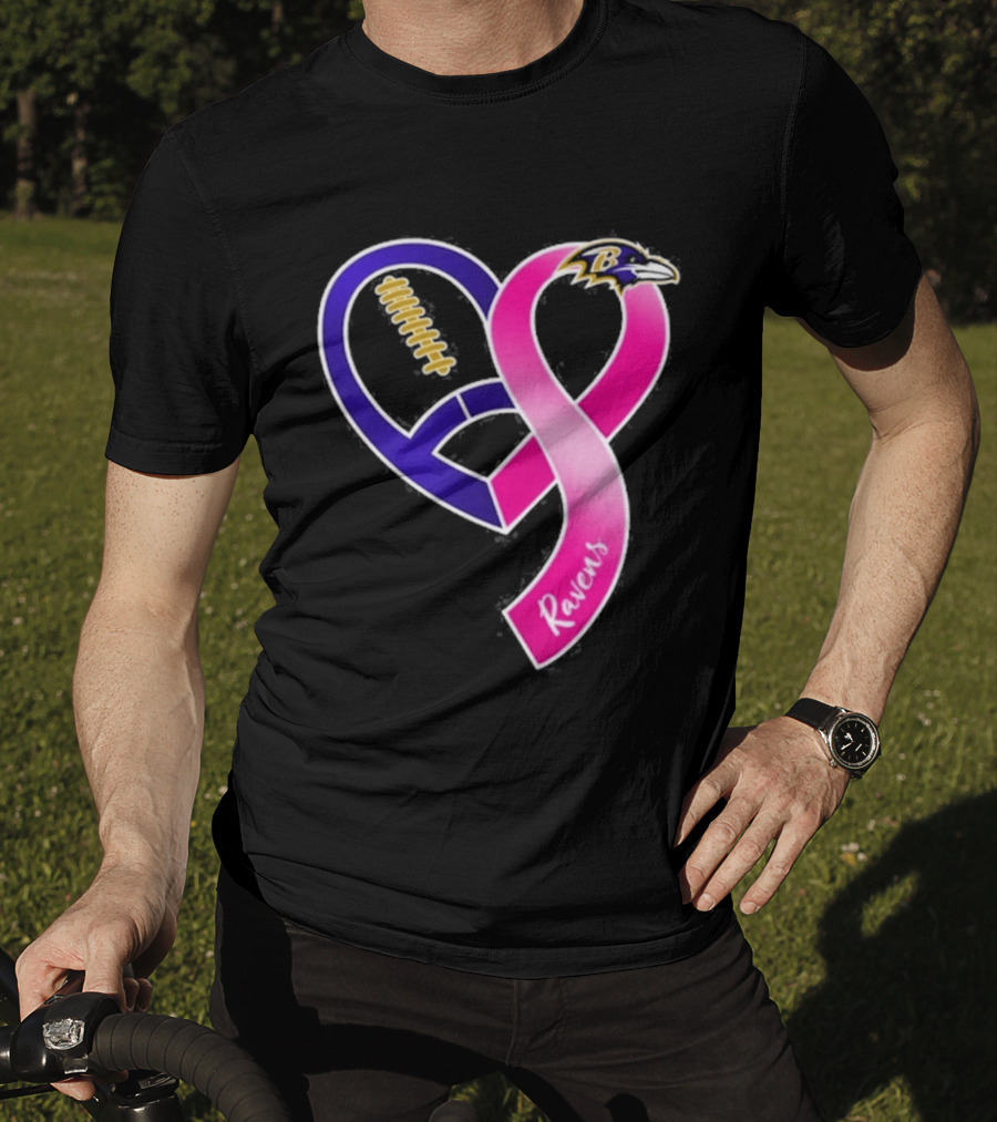 Baltimore Ravens Breast Cancer Awareness Heart Ribbon 2026 T-Shirt