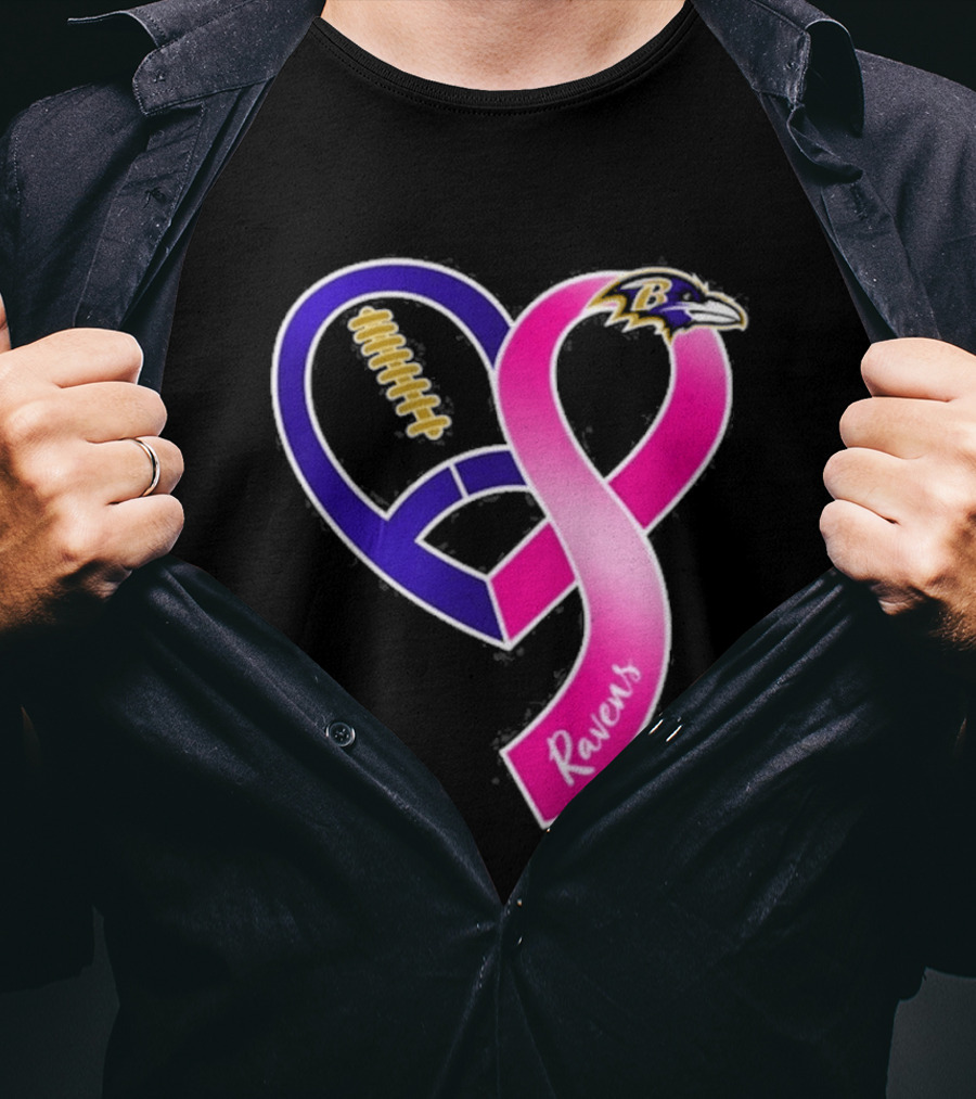 Baltimore Ravens Breast Cancer Awareness Heart Ribbon 2026 T-Shirt