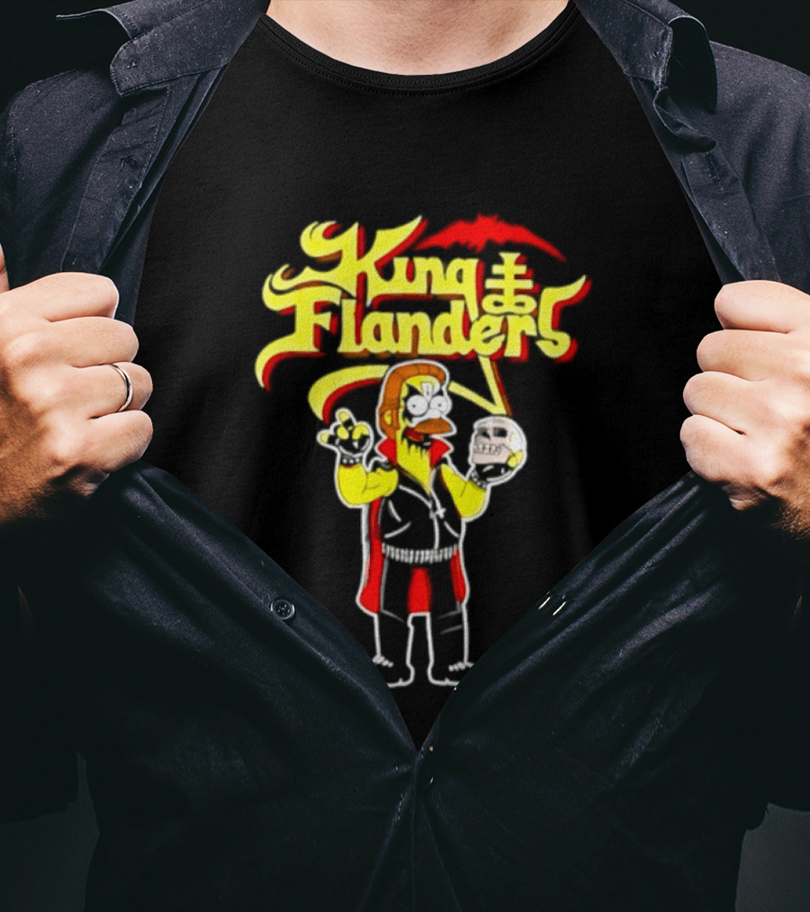 King Flanders Ned Flanders Metal Skull Holding Flowers And Skull T-Shirt
