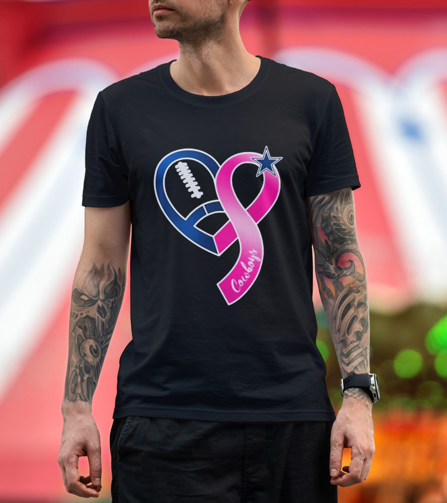 Dallas Cowboys Pink Ribbon Heart Breast Cancer Awareness 2026 T-Shirt