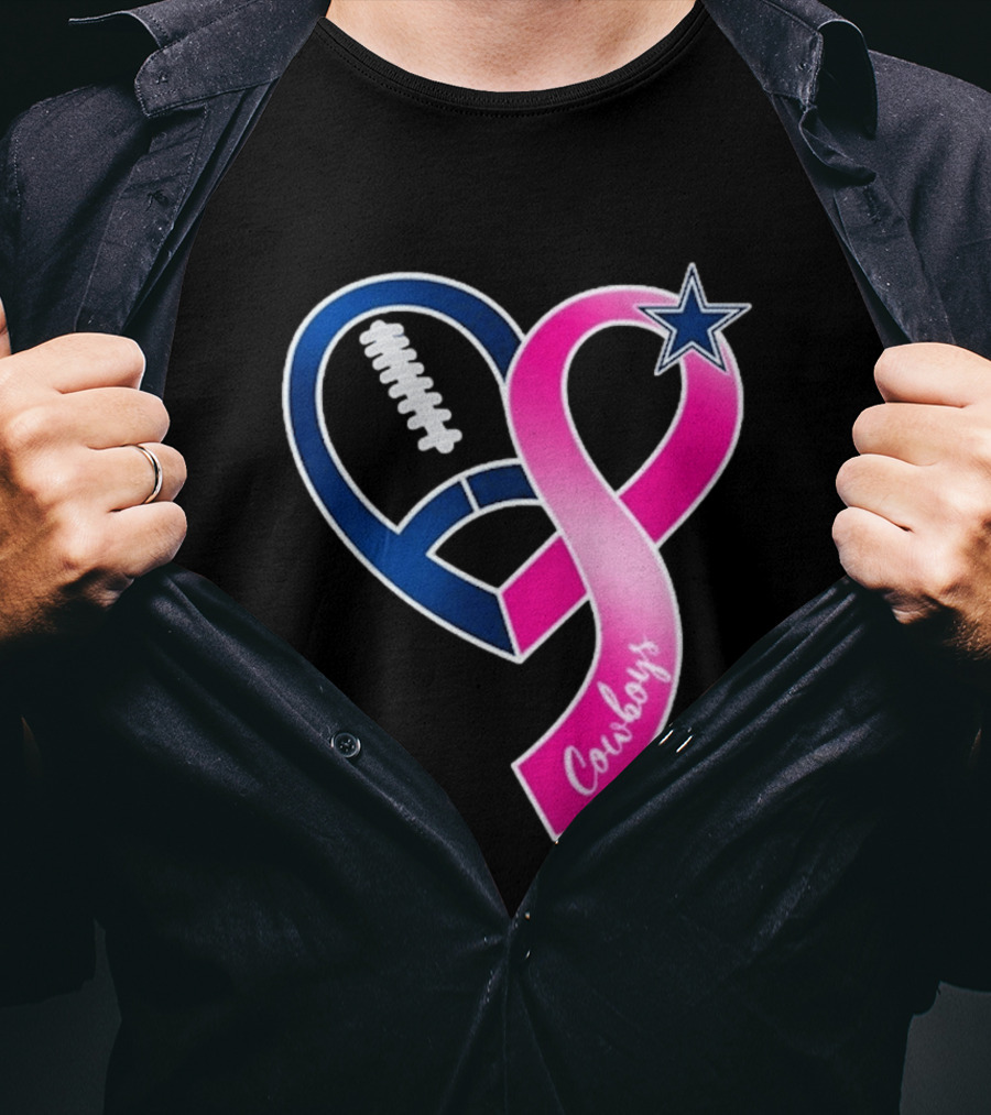 Dallas Cowboys Pink Ribbon Heart Breast Cancer Awareness 2026 T-Shirt