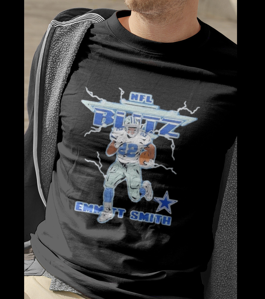 NFL Blitz Emmitt Smith Dallas Cowboys Lightning Star T-Shirt