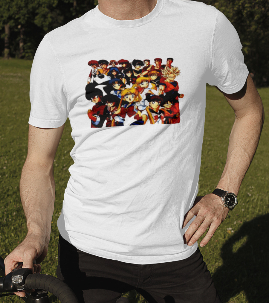 Anime Collage 9 Cartoon Sailor Moon Dragon Ball Z Characters T-Shirt