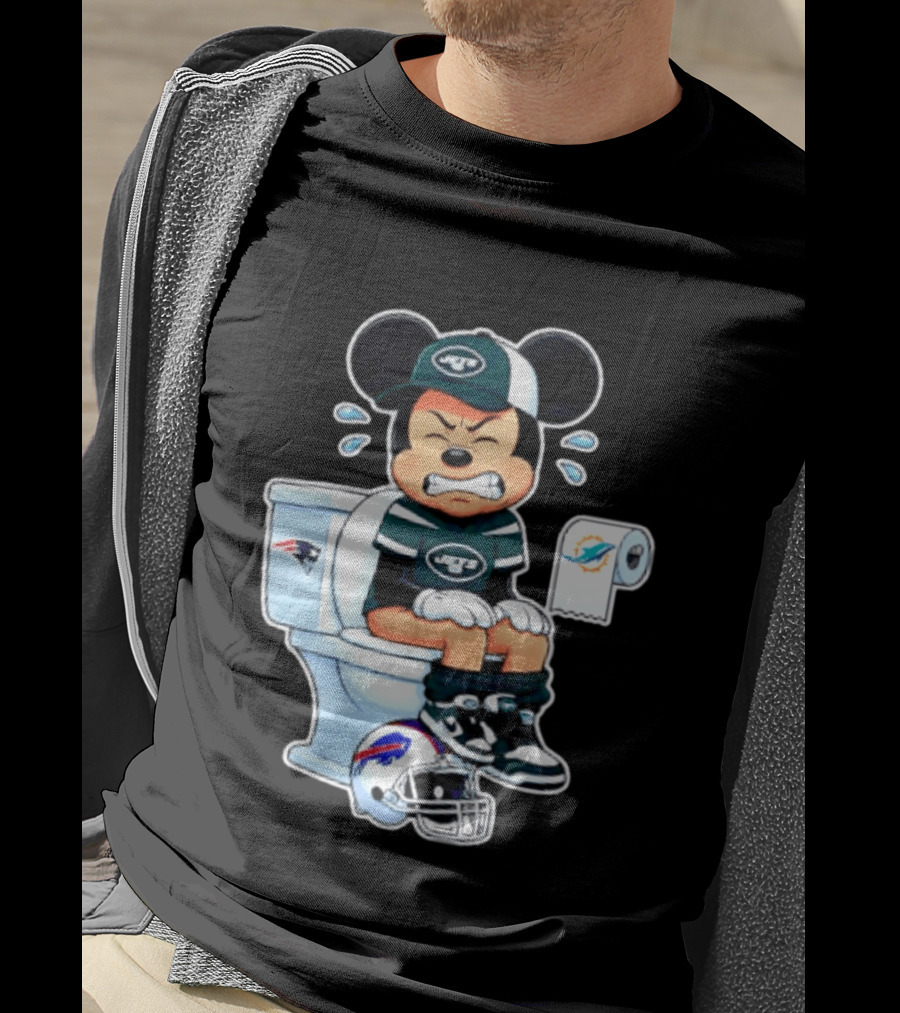 Mickey Jets Toilet Frustration Patriots Dolphins Bills Rivalry T-Shirt